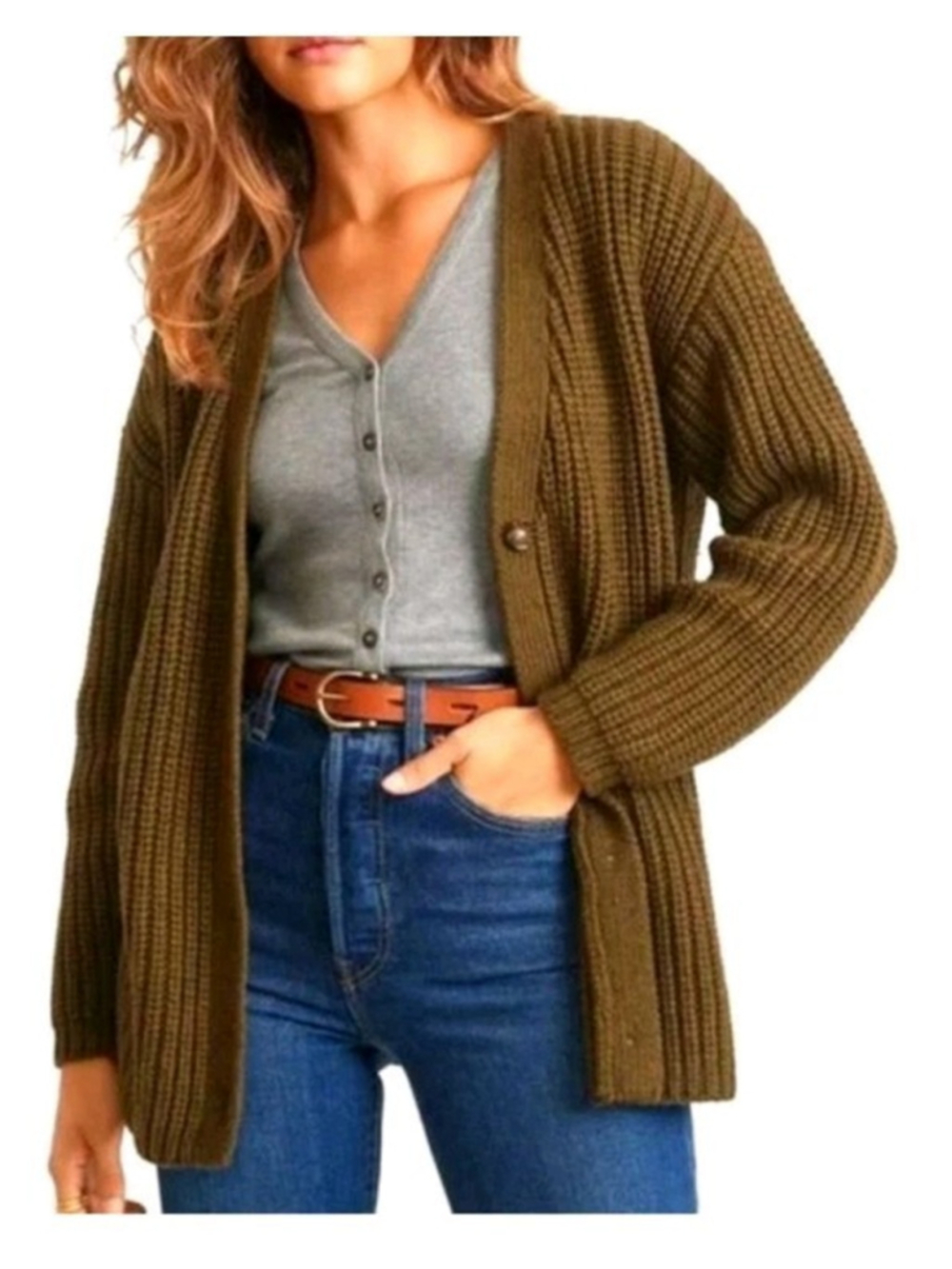 Marine Layer Ramona Oversized Military Olive Heather Cardigan Sweater Sz S